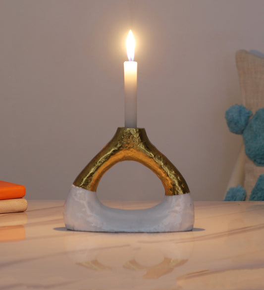 Aluminum White & Gold Oval Candle Stand