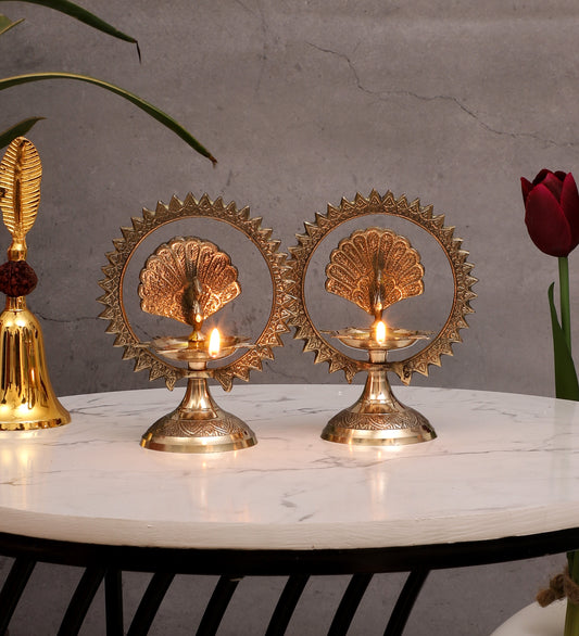 Peacock Brass Kerela Deepak Set of 2