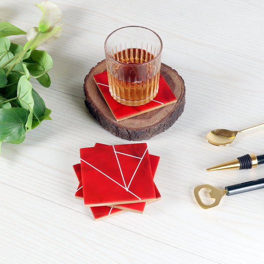 Red & White Resin Coaster Set of 4