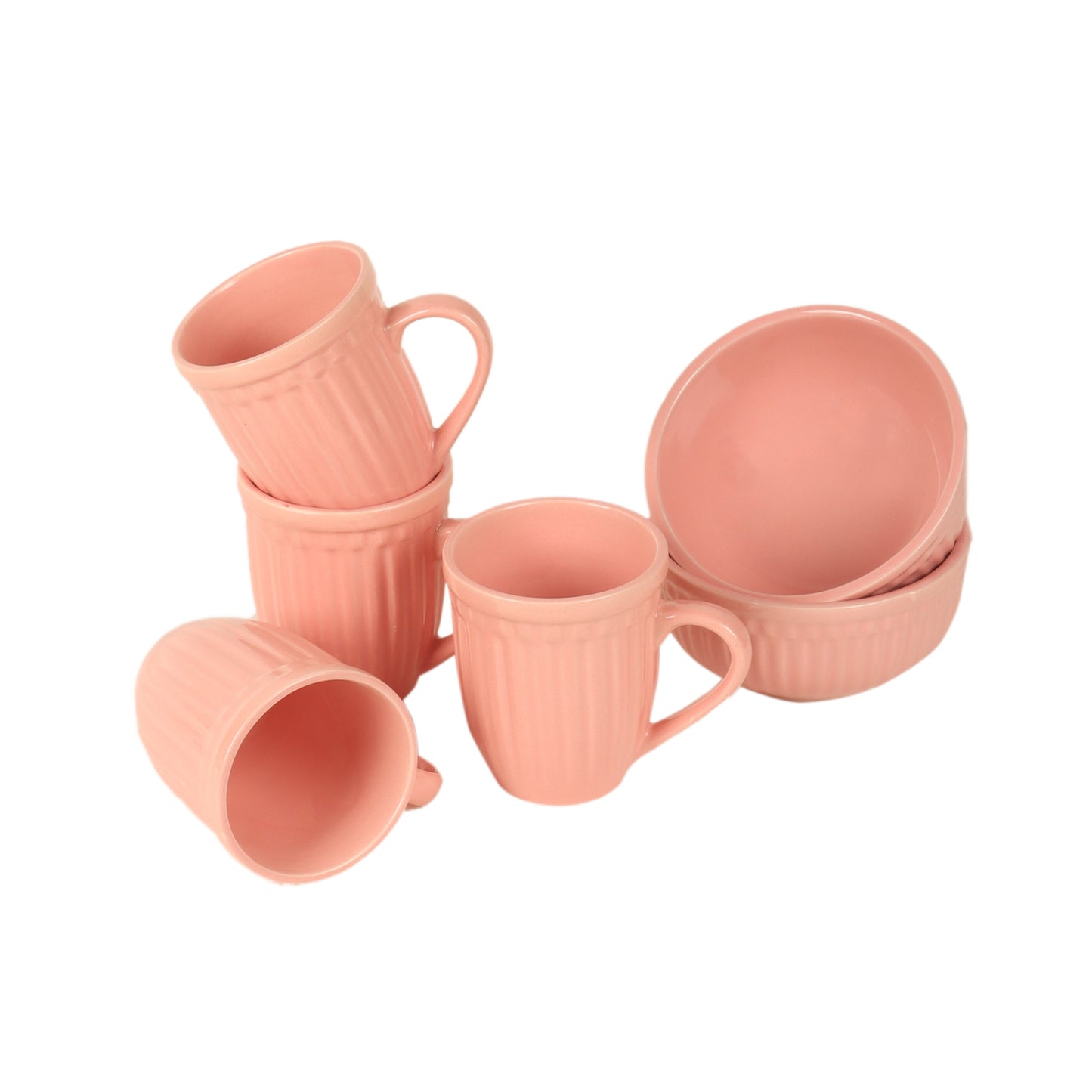 Pink Ceramic Mug with Bowl Set of 6