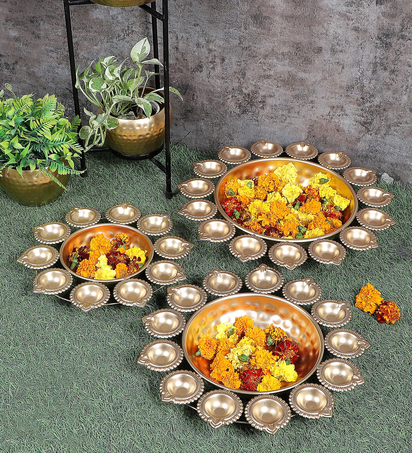 Gold Metal Dia Tealight Urli Set of 3