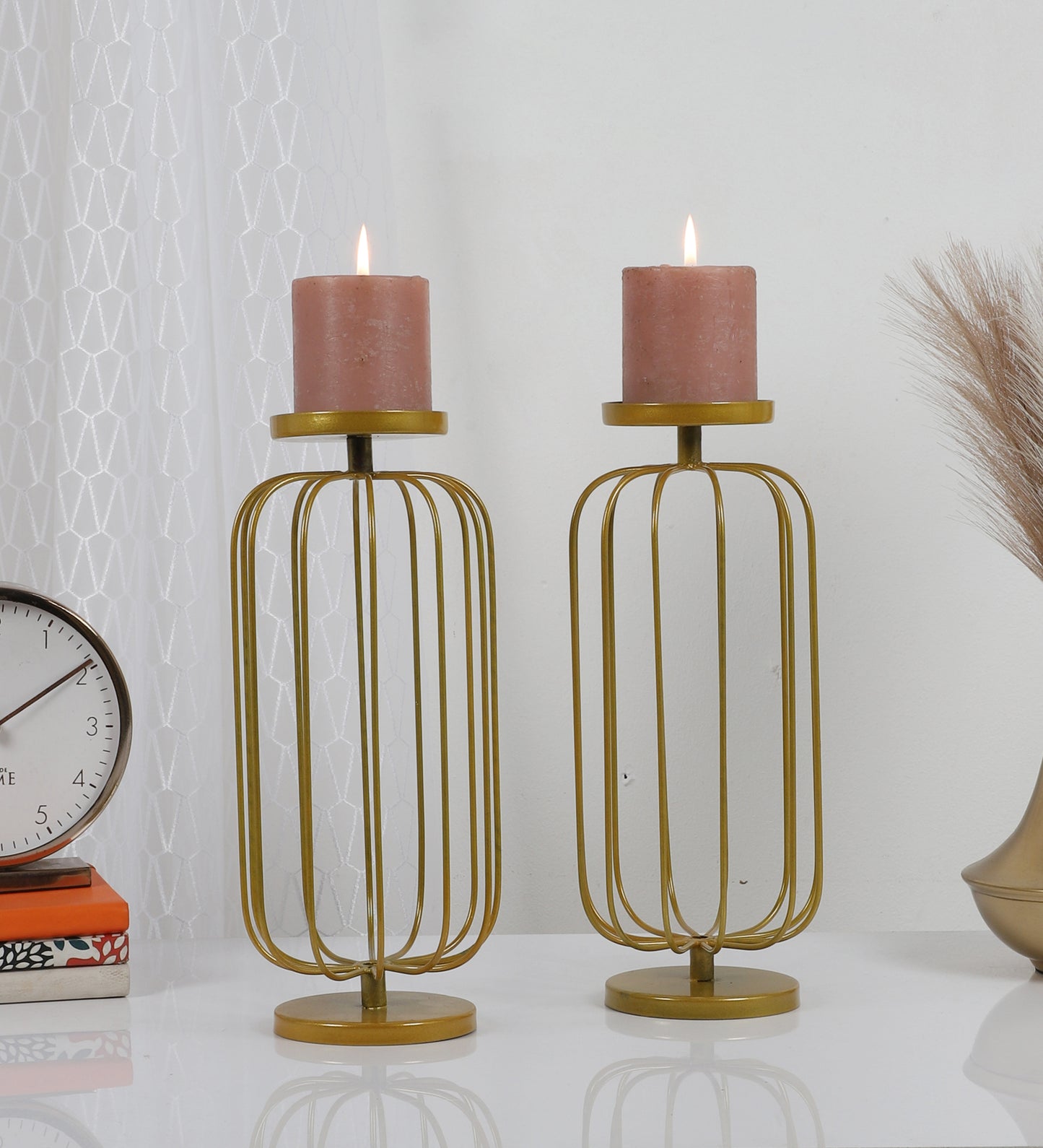 Metal Wired Oval Candle Stand Set of 2