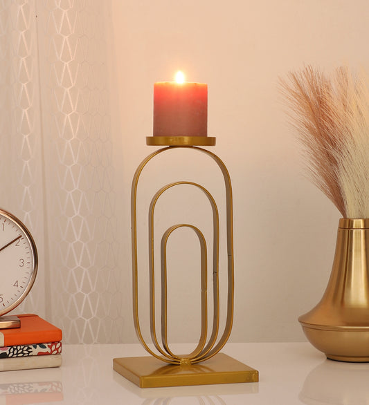 Metal Wired Oval Striped Candle Stand