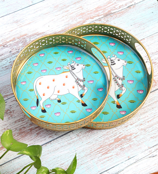 Green Cow Tray Set of 2