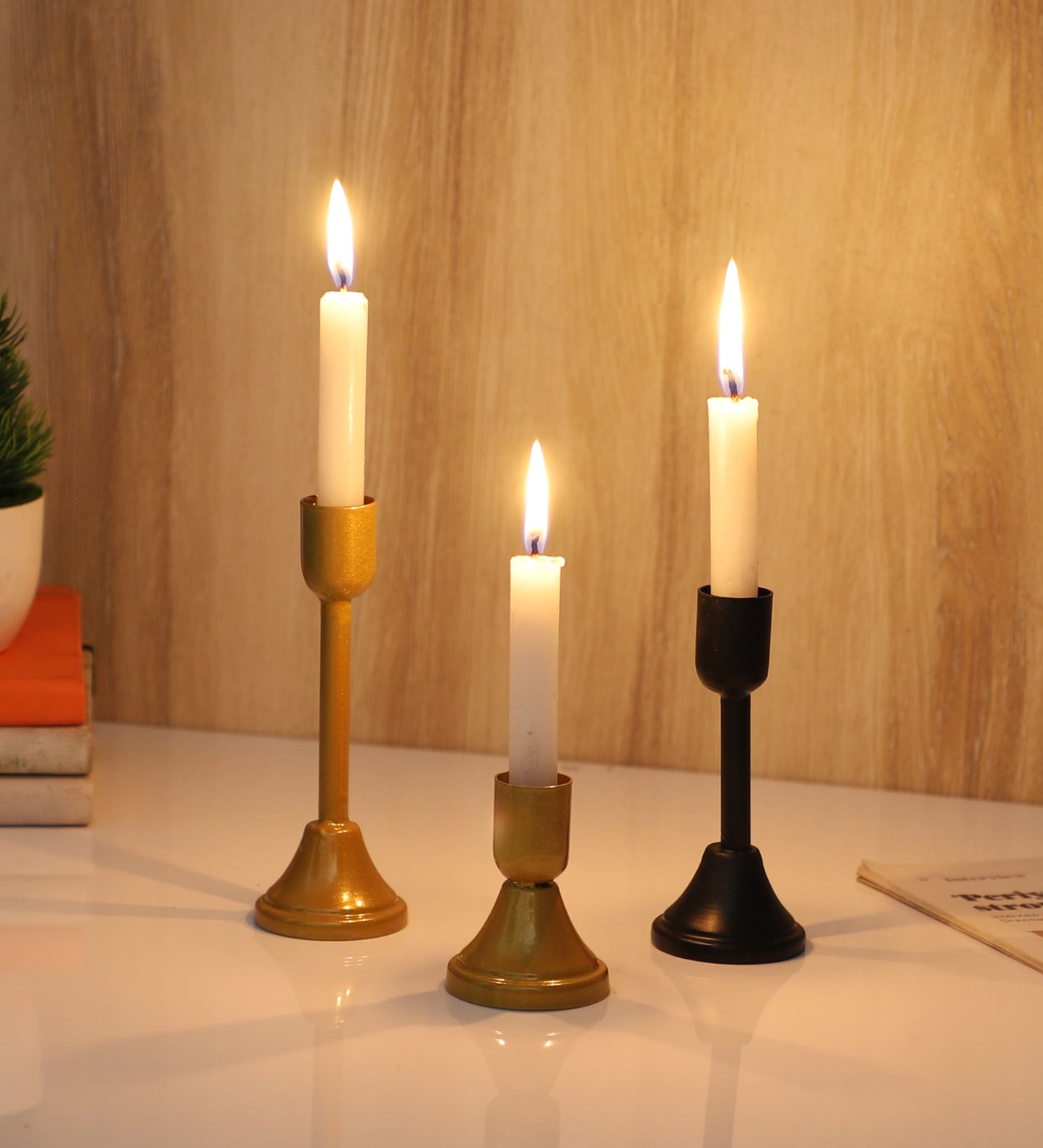 Small Black & Gold Candle Stand Set of 3