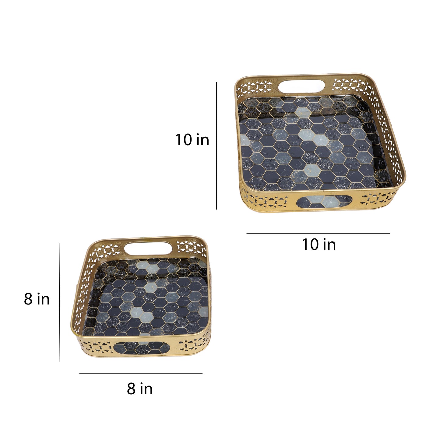 Black & Grey Blocks Meeena Tray Set of 2