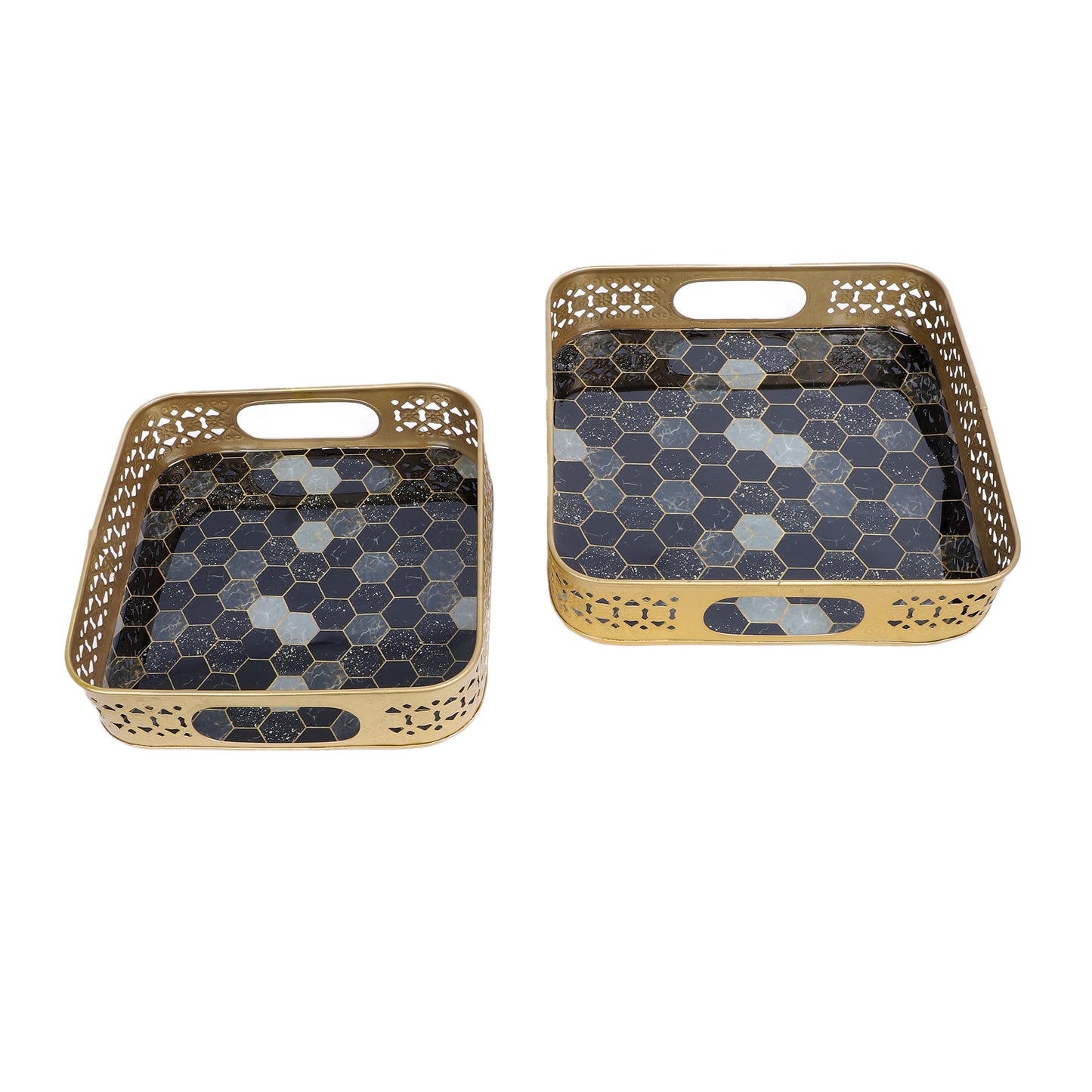 Black & Grey Blocks Meeena Tray Set of 2
