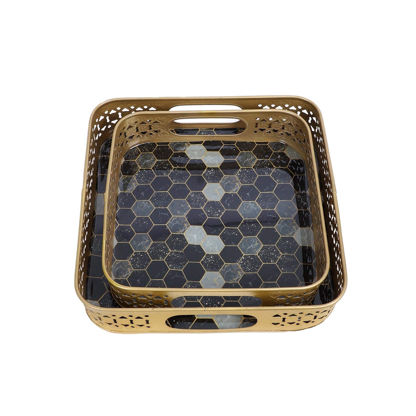 Black & Grey Blocks Meeena Tray Set of 2