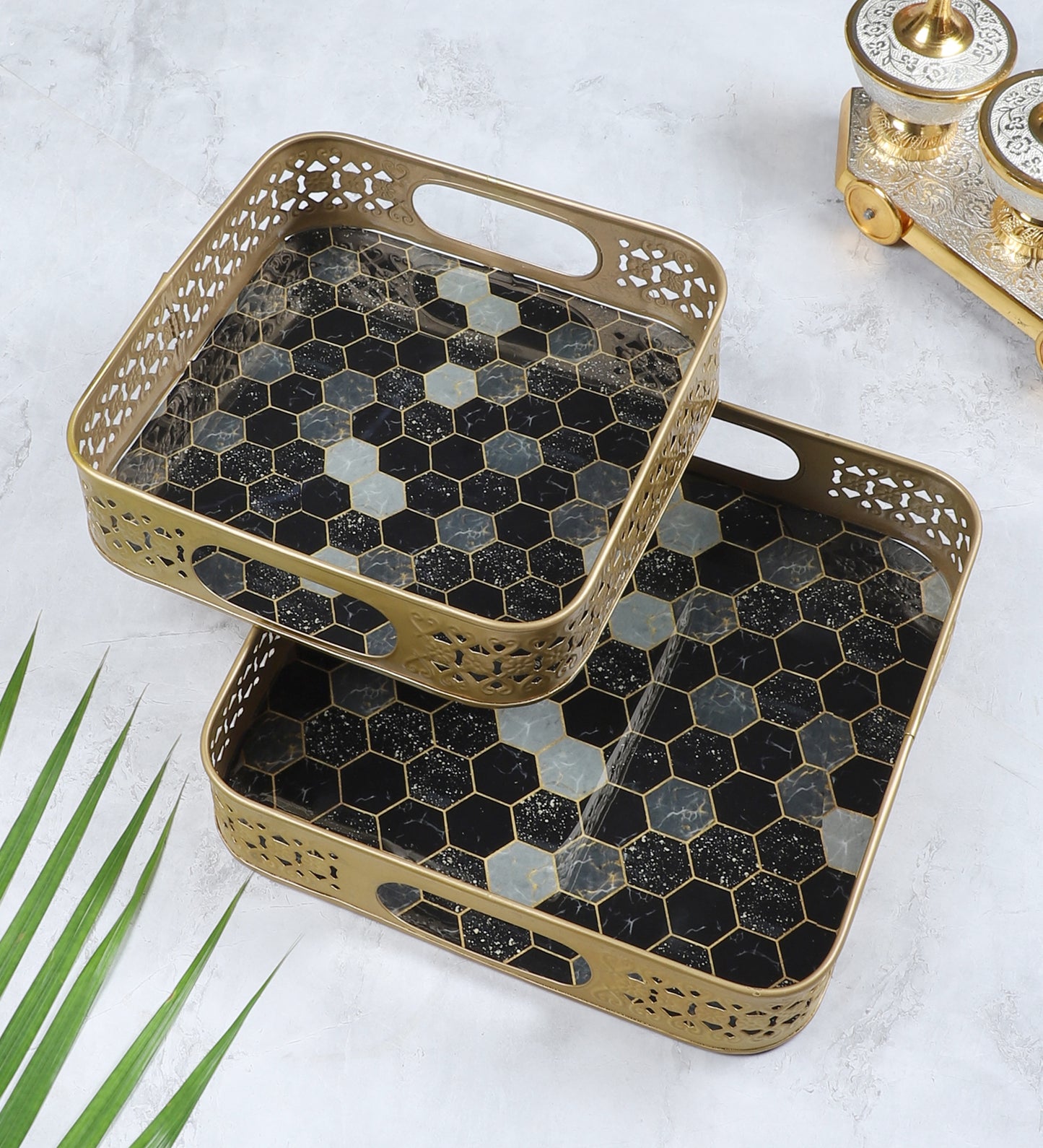 Black & Grey Blocks Meeena Tray Set of 2