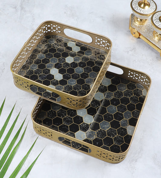 Black & Grey Blocks Meeena Tray Set of 2