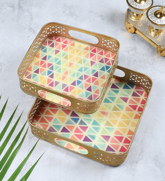 Multicolor Triangle Tray Set of 2