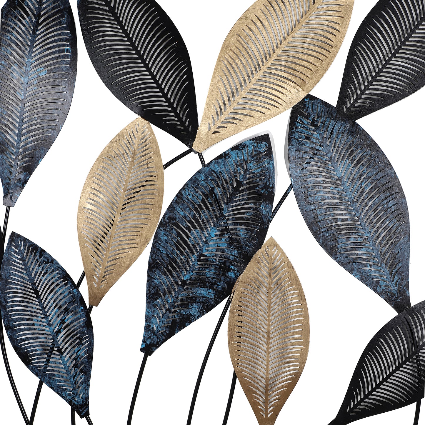 Rectangular Etching Black, Gold & Green Leaves Wall Décor