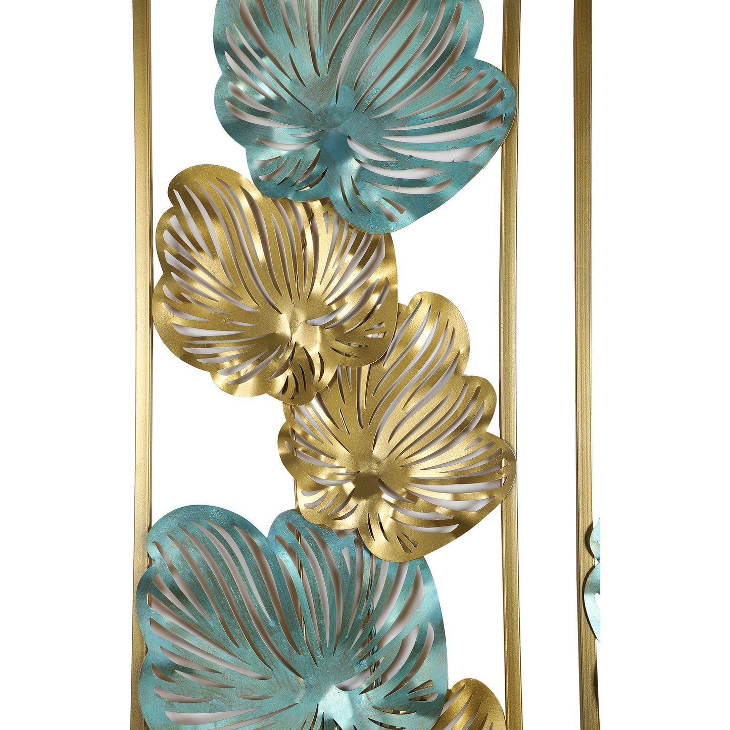 Green & Gold Etchiing Leaves Rectangular Wall  Décor Set of 2