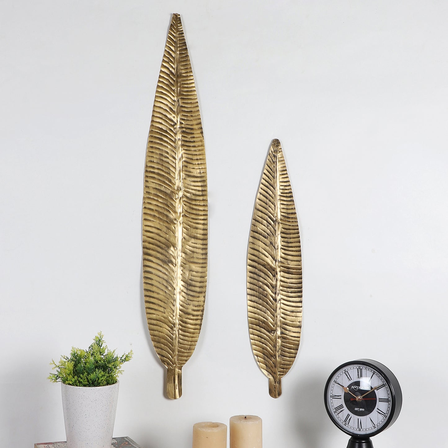 Long Antique Leaves Wall Décor Set of 2