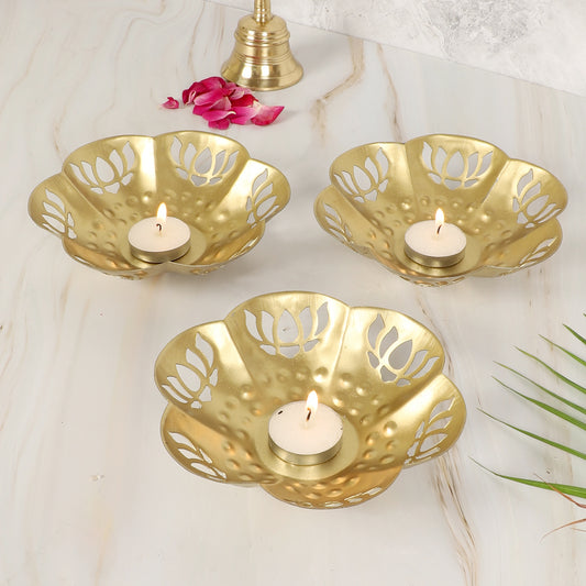 Flower Lotus Cut Tealight Holder Set of 3