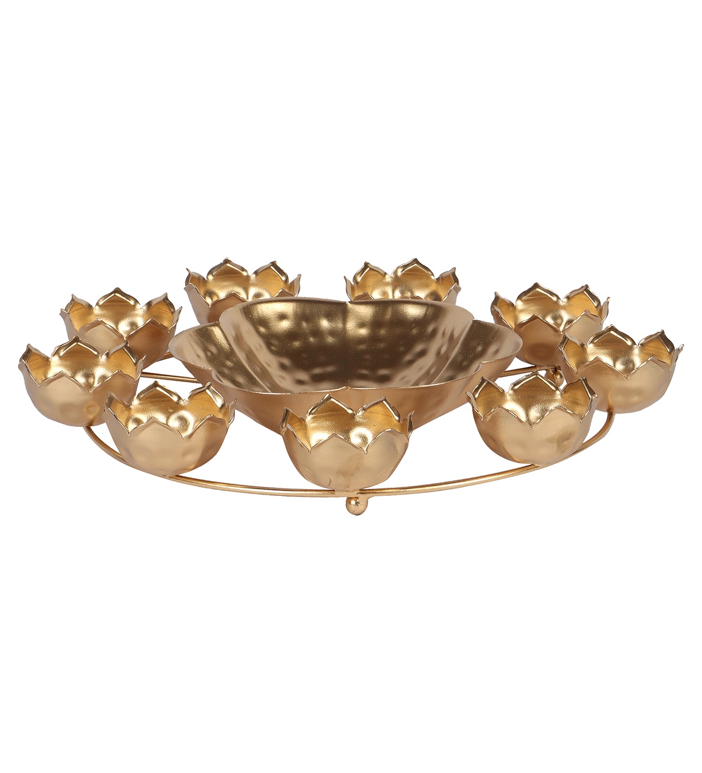 Gold Metal Taj Urli with Center Urli & Tealight Holder Set of 7