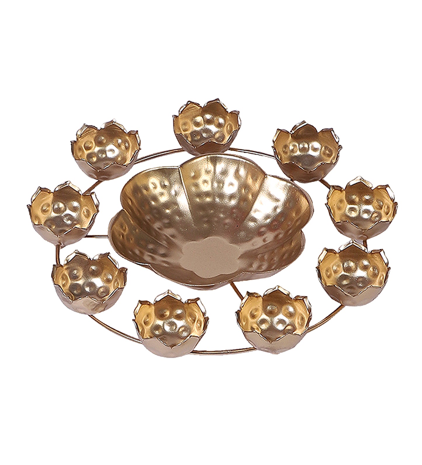 Gold Metal Taj Urli with Center Urli & Tealight Holder Set of 7