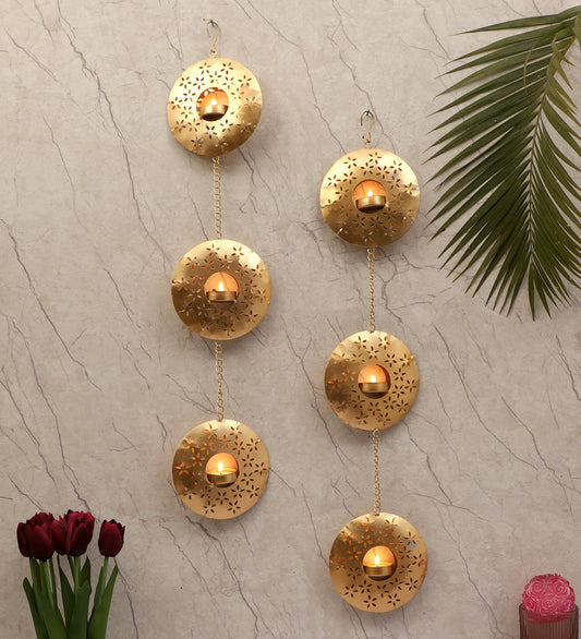 Hanging Round Etching Tealight Holder Set of 2