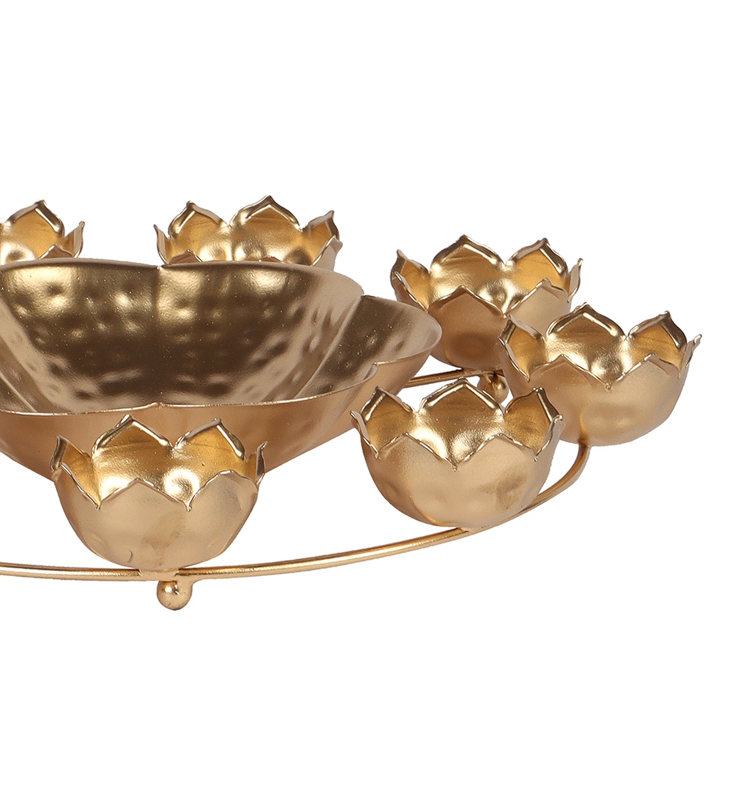 Gold Metal Taj Urli with Center Urli & Tealight Holder Set of 7