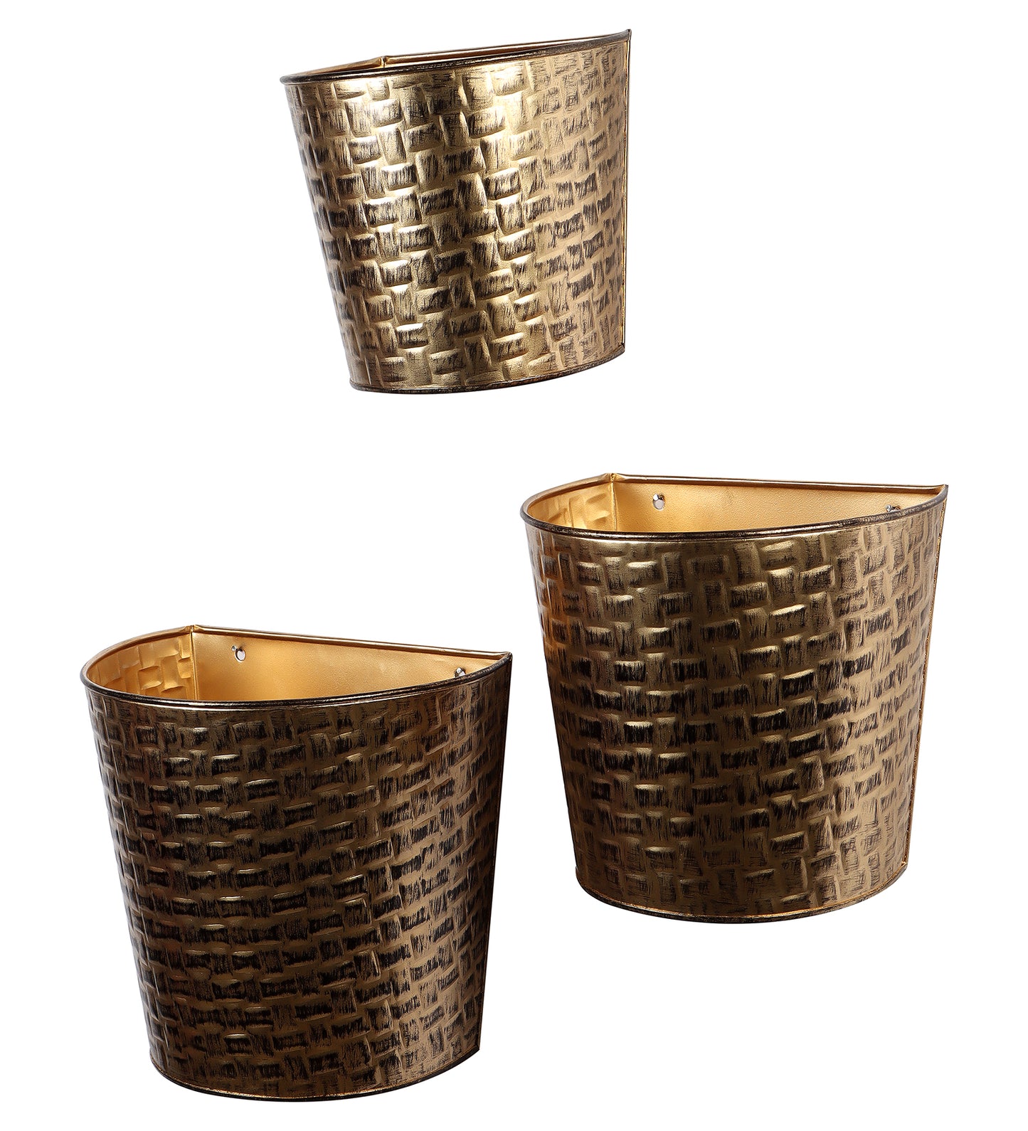 Gold & Black Hammered Wall Planter Set of 3 by Amaya Decors