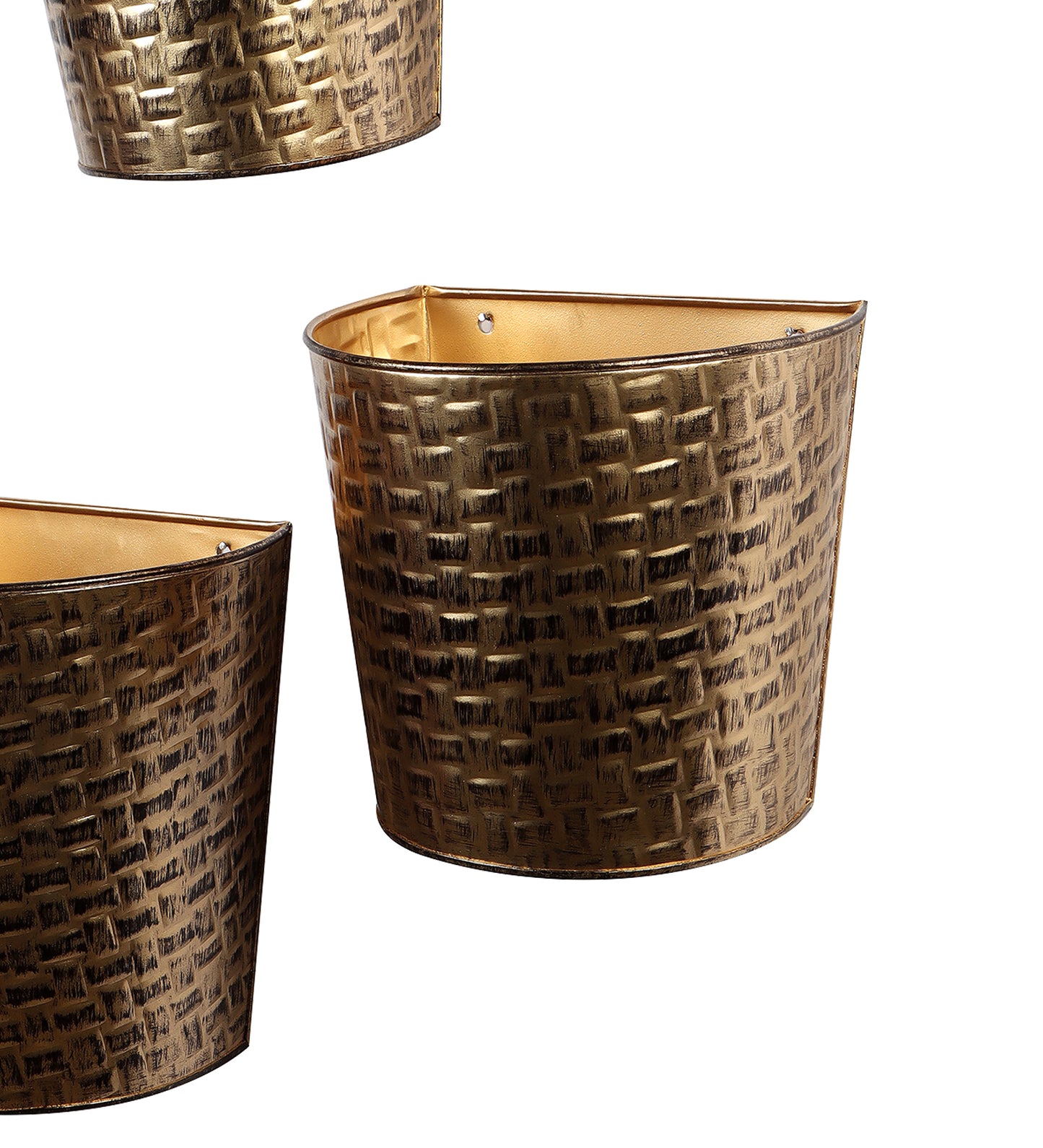 Gold & Black Hammered Wall Planter Set of 3 by Amaya Decors