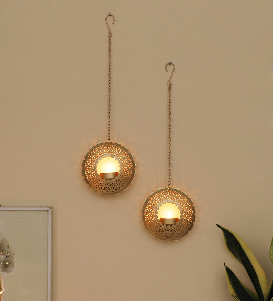 Hanging Round Etching Small Votive Set of 2