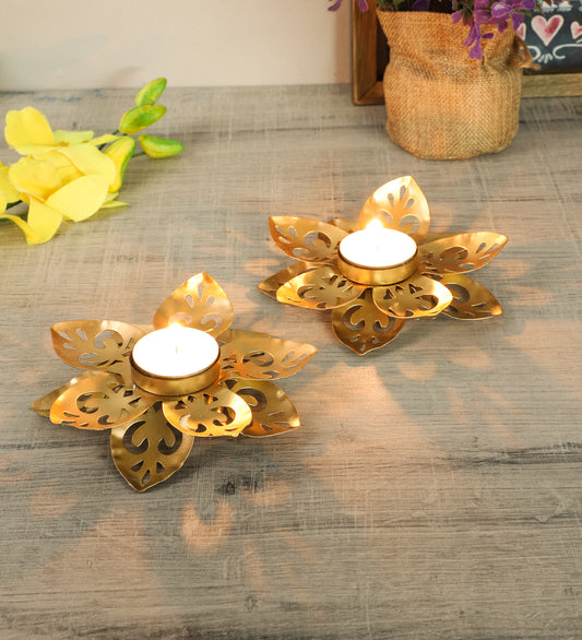 Gold Small Flower Tealight Holder